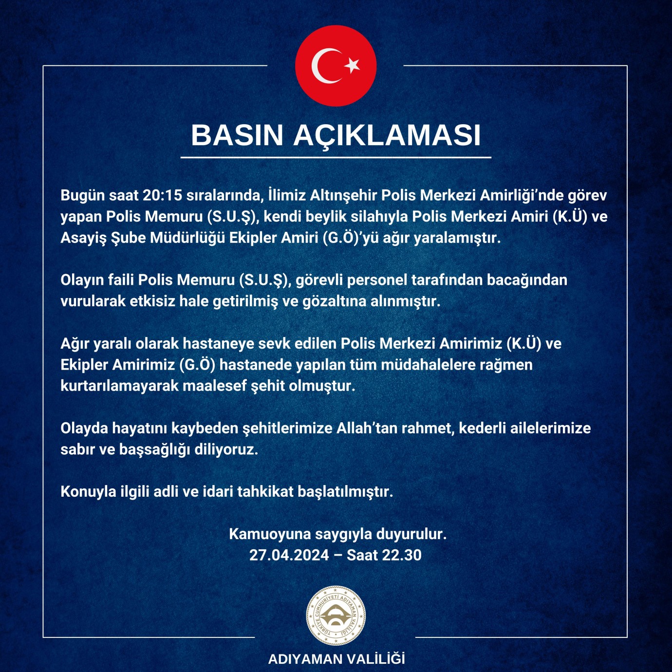 Adıyaman Valiliğinden Açıklama 
