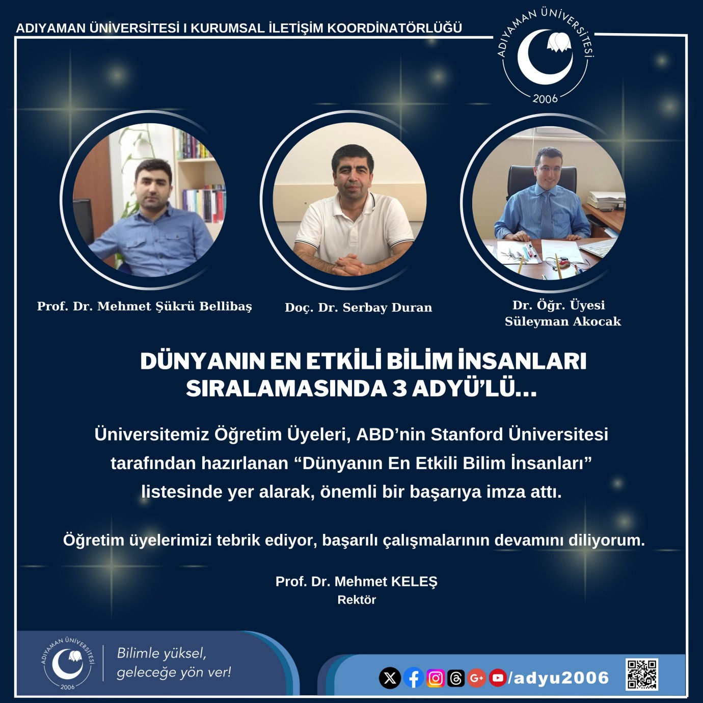 Dünyanın En Etkili Bilim İnsanları Sıralamasında Üç ADYÜ'lü