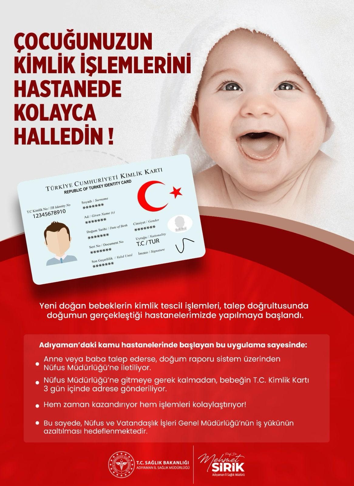 Adıyaman’da Yeni Uygulama: Bebeklerin Kimlik İşlemleri Artık Hastanede Yapılabilecek