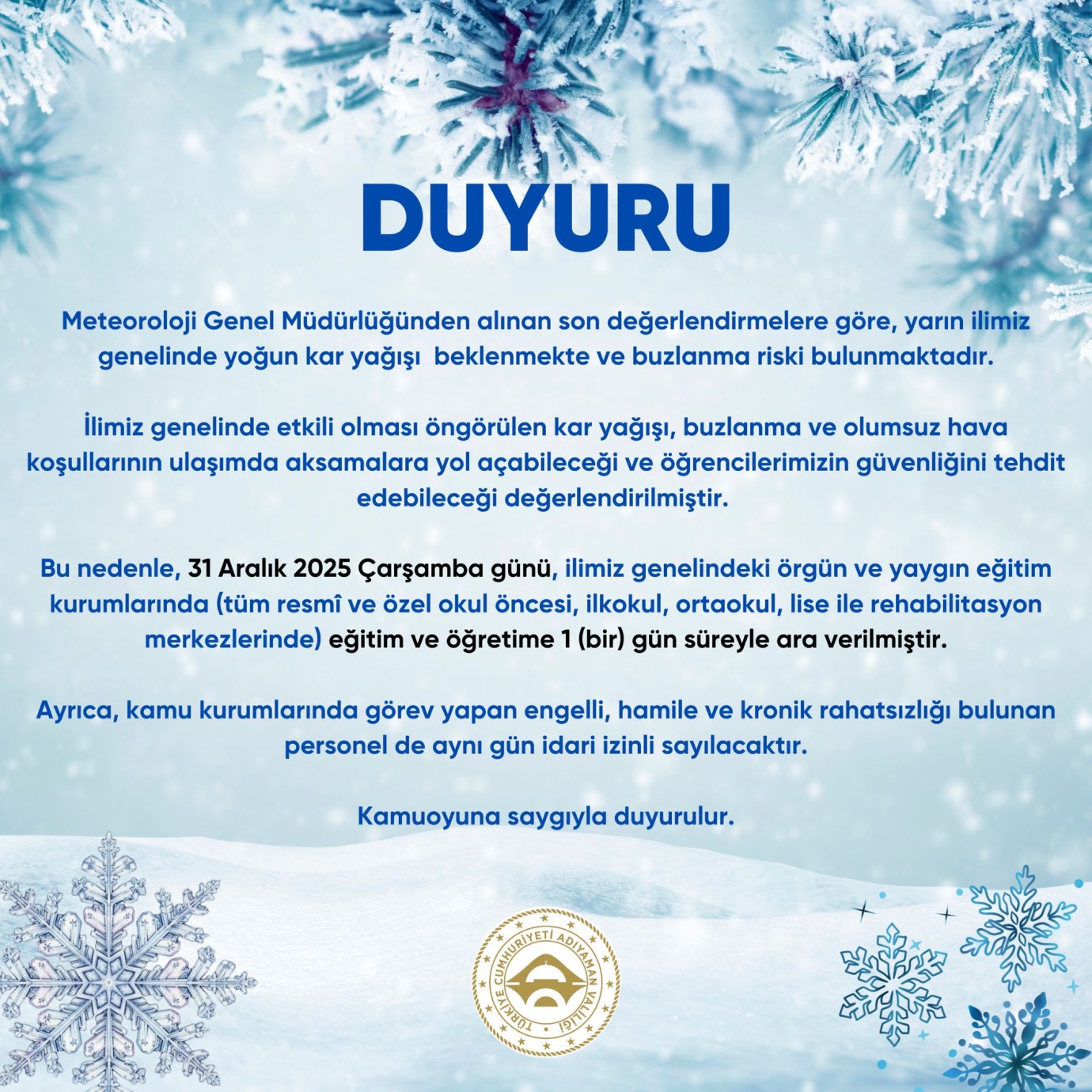 Valilikten Tatil Açıklaması