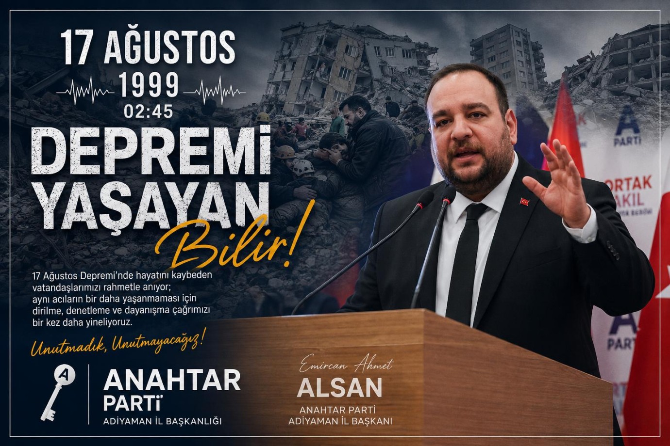 Başkan Alsan: 17 Ağustos’un Acısını Adıyaman’da Çok İyi Anlıyoruz