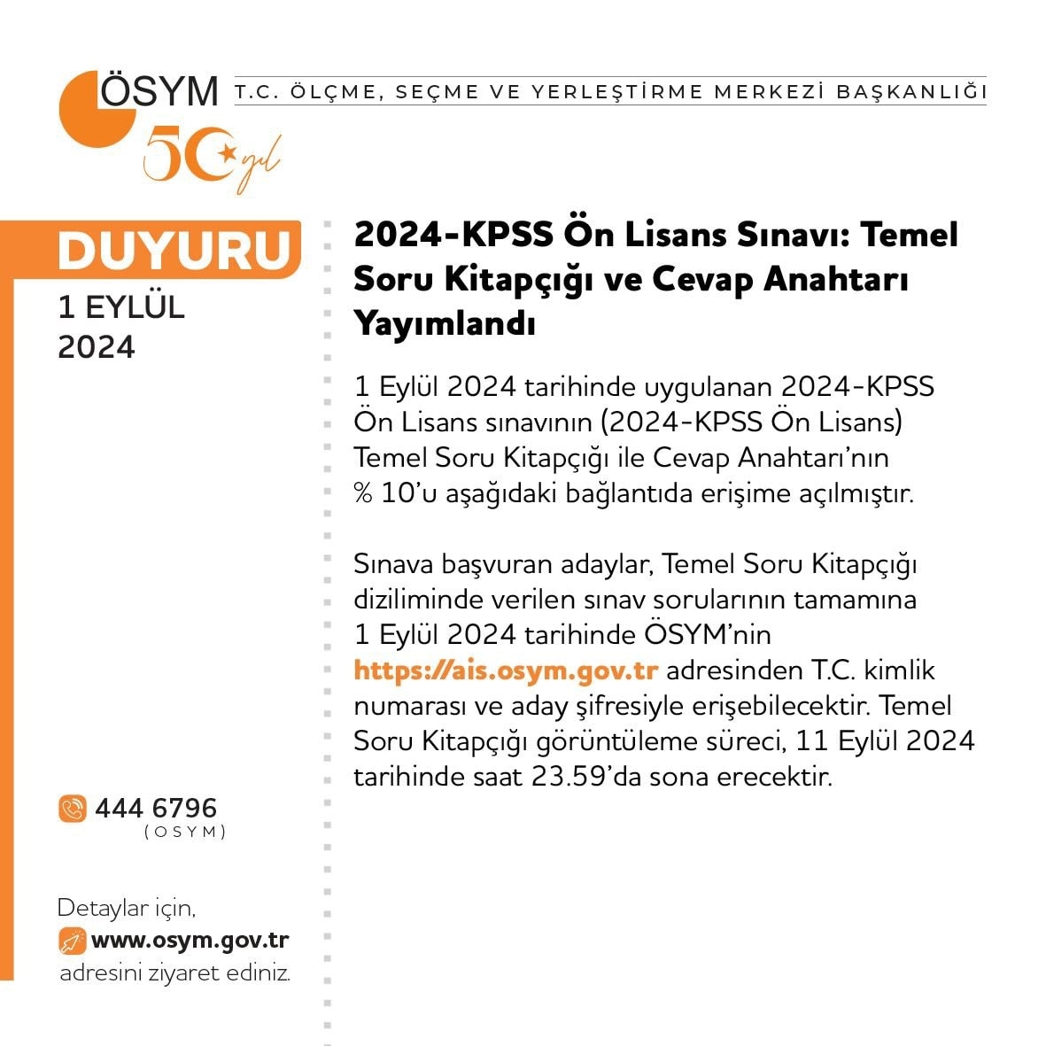 2024 KPSS ön lisans soruları ve cevap anahtarı yayımlandı