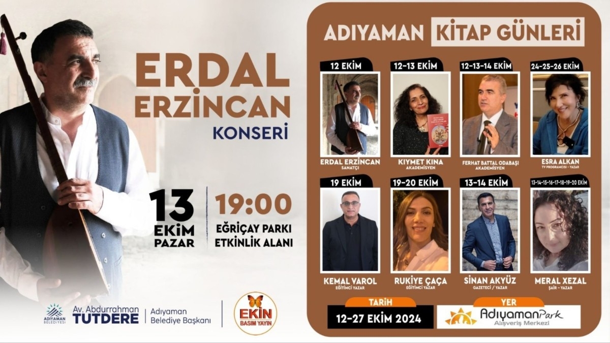 Adıyaman Kitap Günleri 12-27 Ekim'de: 'Erdal Erzincan Konseri' ile başlıyor