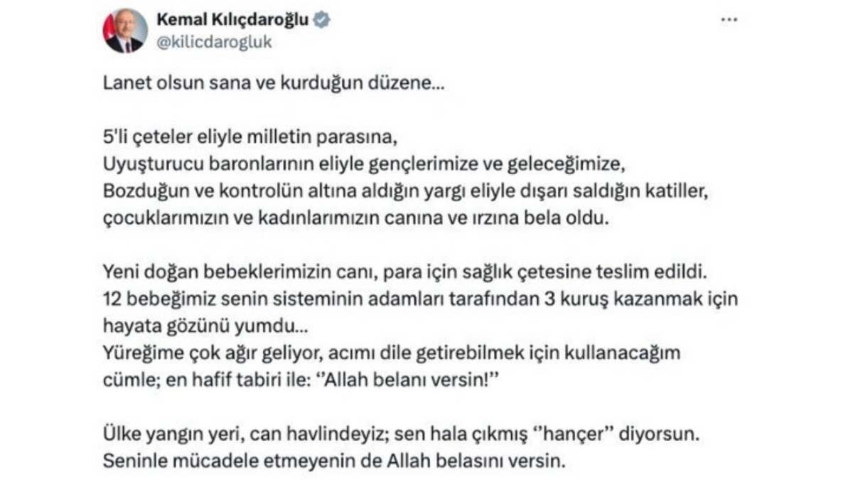 Kılıçdaroğlu'na, Cumhurbaşkanı Erdoğan'a hakaret davası açıldı