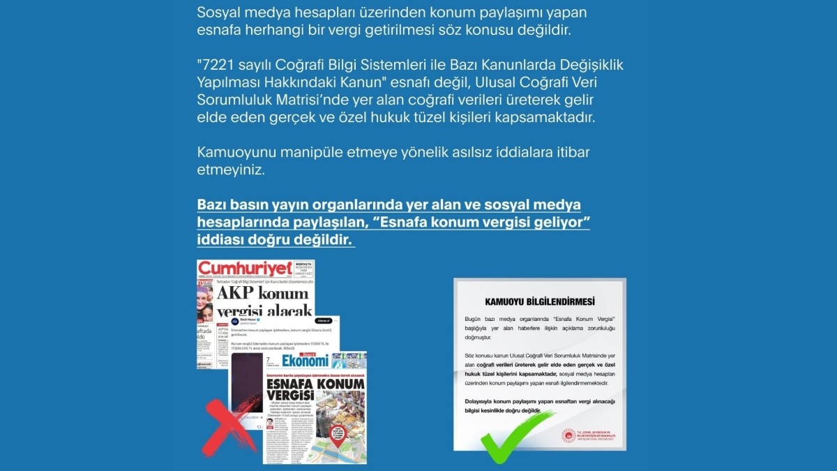 Cumhurbaşkanlığı İletişim Başkanlığı'ndan 'Esnafa Konum Vergisi' iddialarına yalanlama