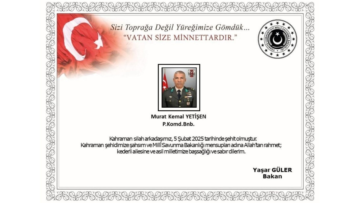 Pençe-Kilit Operasyonu Bölgesinde Binbaşı Murat Kemal Yetişen şehit oldu