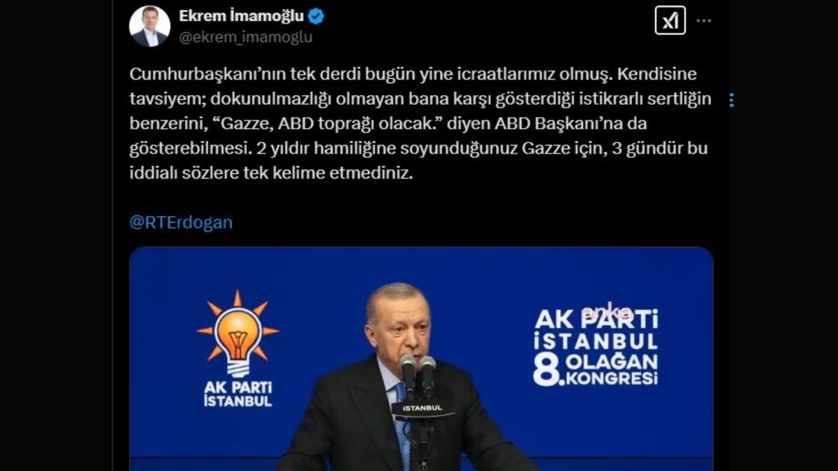 İmamoğlu’ndan Cumhurbaşkanı Erdoğan’a: 'Bana gösterdiğiniz sertliği Trump’a da gösterin'