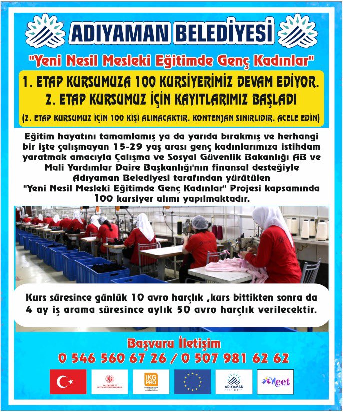 Adıyaman Belediyesi Genç Kadınlara İstihdam Sağlamaya Devam Ediyor